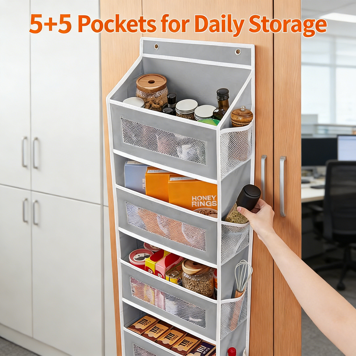 Organizer Storage, 5 Shelf Hanging Door Organizer with 5 Large Capacity Pockets