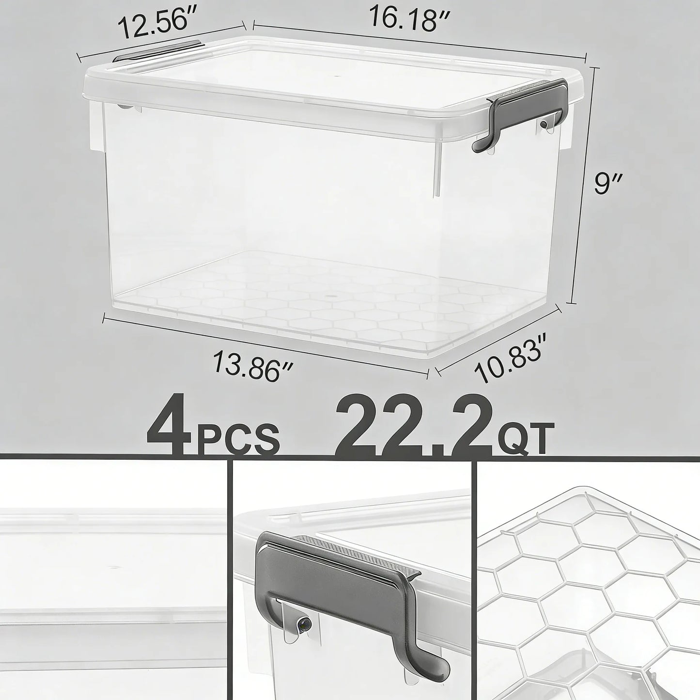 22.2 Qt Plastic Storage Bins, 4-Pack with Lids & Stackable