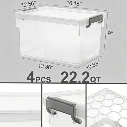 22.2 Qt Plastic Storage Bins, 4-Pack with Lids & Stackable