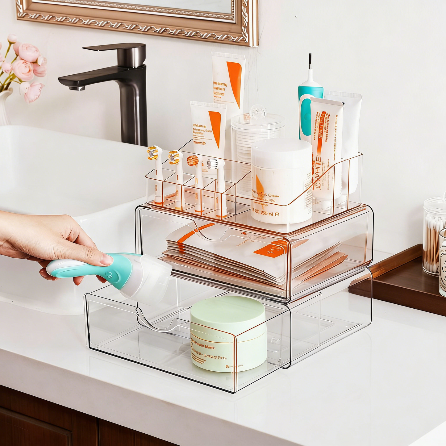 Makeup Organizer with Drawer, Cosmetic Storage for Dresser Countertop and Bathroom Vanity