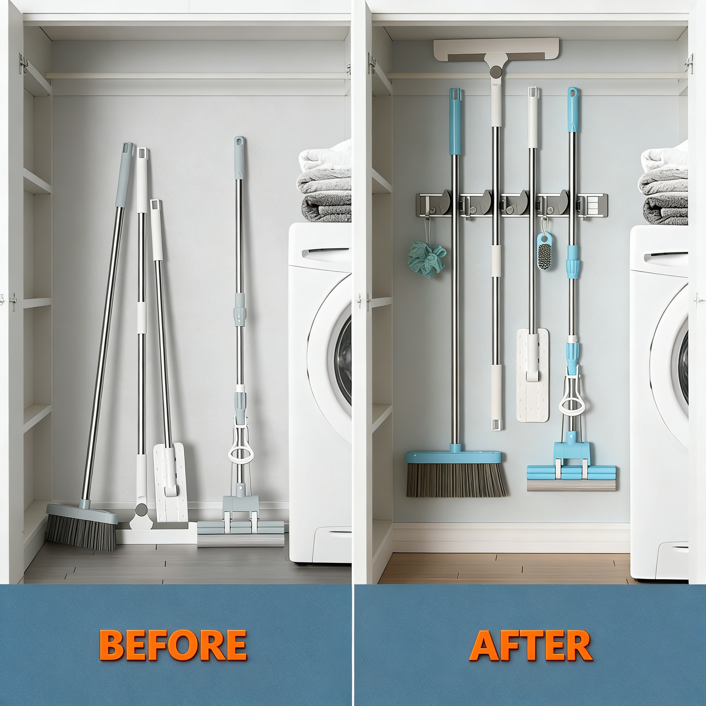 Mop Broom Holder Wall Mount Metal Pantry Organization and Storage Garden Kitchen Tool Organizer Wall Hanger for Home Goods
