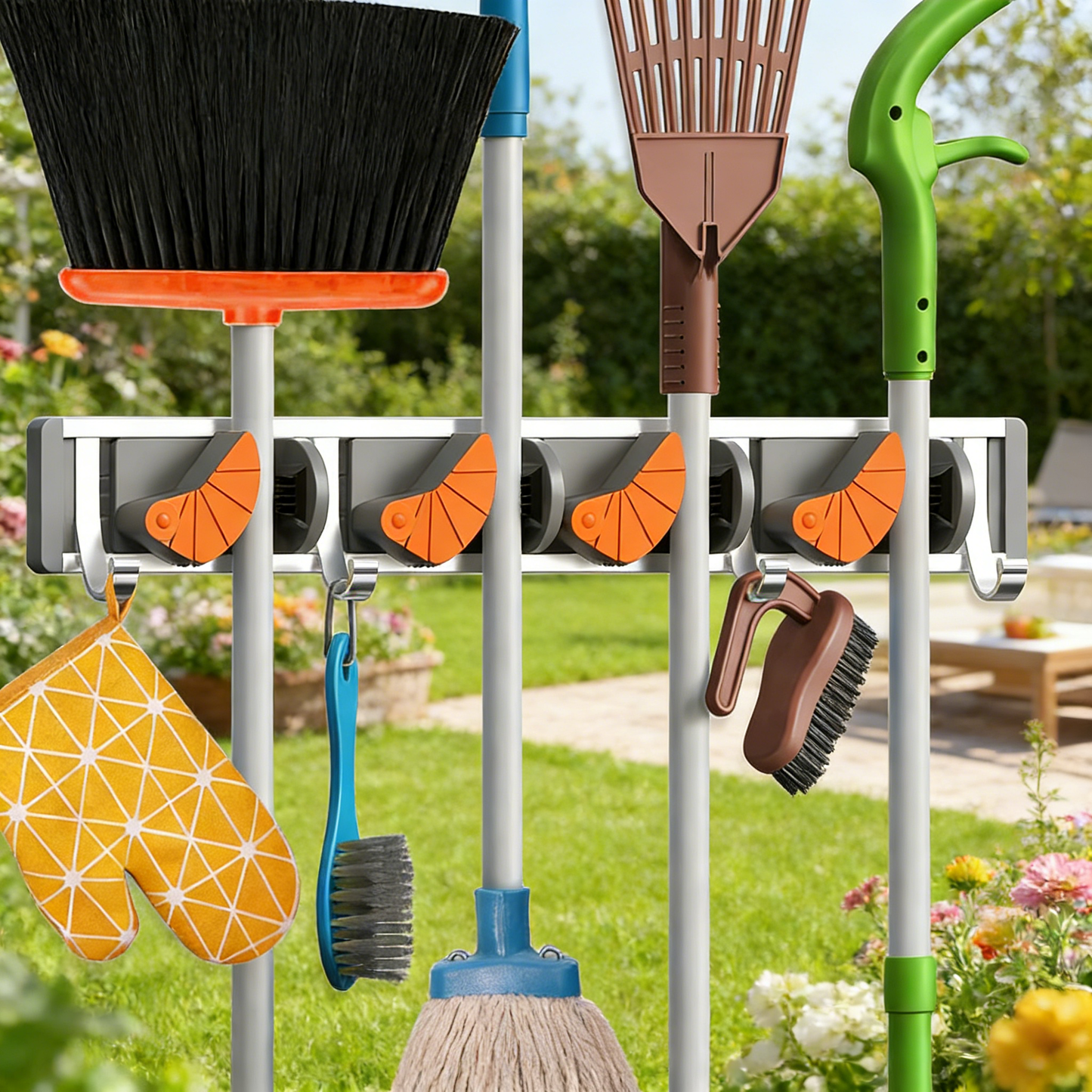 Mop Broom Holder Wall Mount Metal Pantry Organization and Storage Garden Kitchen Tool Organizer Wall Hanger for Home Goods