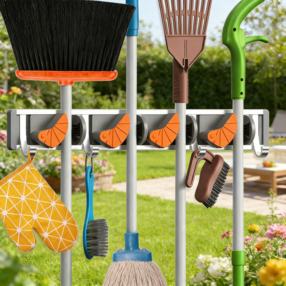 Mop Broom Holder Wall Mount Metal Pantry Organization and Storage Garden Kitchen Tool Organizer Wall Hanger for Home Goods
