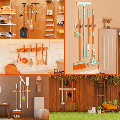 Mop Broom Holder Wall Mount Metal Pantry Organization and Storage Garden Kitchen Tool Organizer Wall Hanger for Home Goods