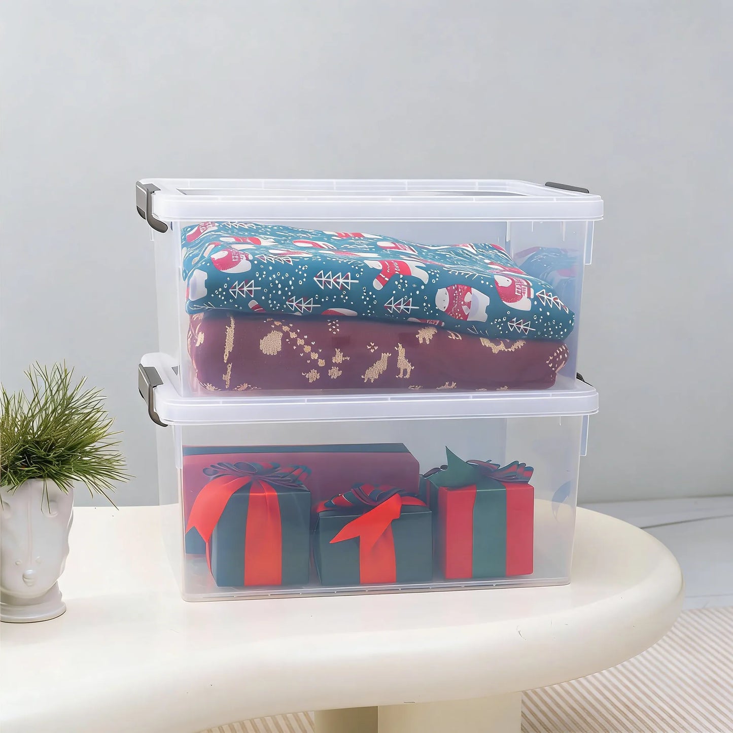 22.2 Qt Plastic Storage Bins, 4-Pack with Lids & Stackable