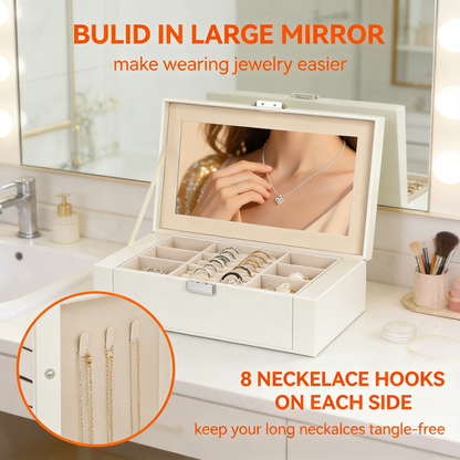 ,6-Tier PU Leather Jewelry Organizer,Multi-functional Storage Case with Mirror