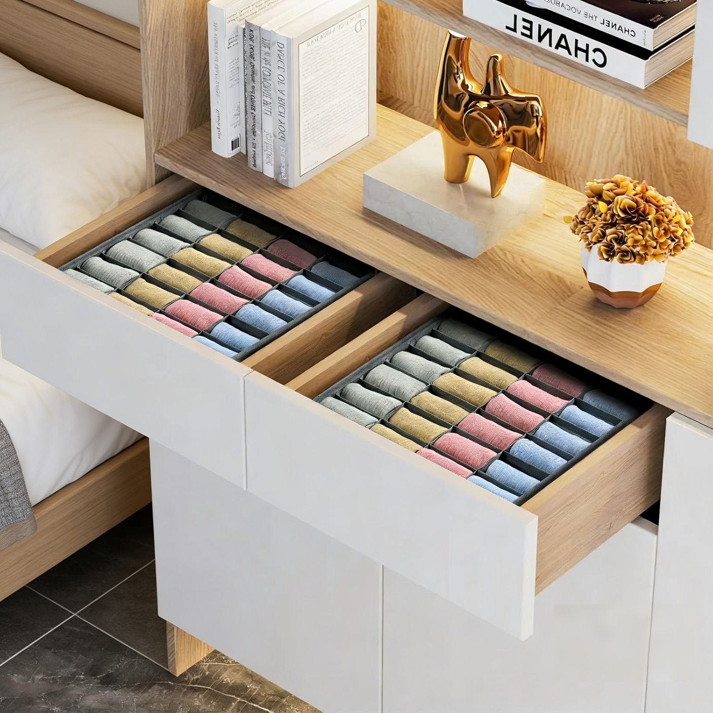 Organizer Divider 2 Packs Underwear Organizer, 24 Cell Closet Organizers and Storage Organizer Sock Holders Organizers for Storing Socks